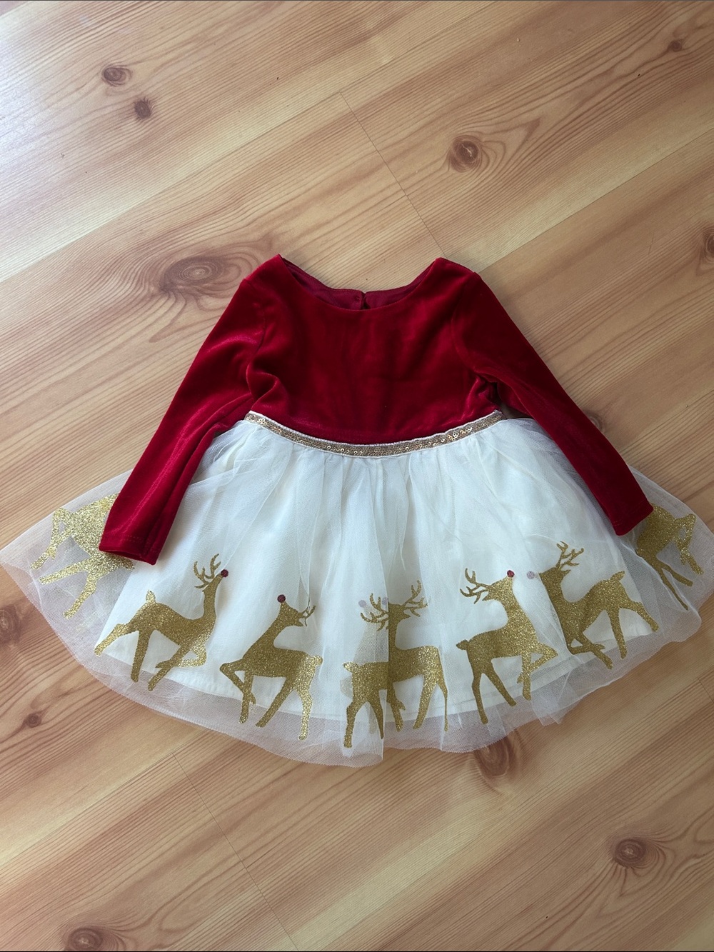 Baby Red Velvet & Ivory Tulle Reindeer Holiday Dress size 12 month